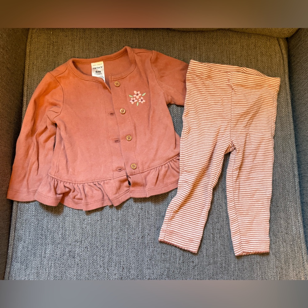 ❤️Carter's Coral Cardigan and Striped Leggings Set❤️